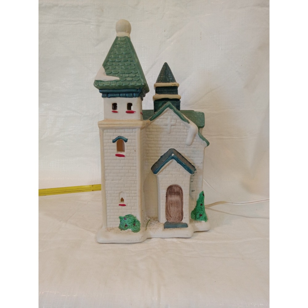 Vintage Ceramic Church House Lighted Christmas Village Display Decor